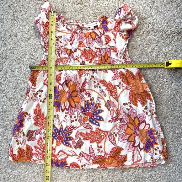 Rose & Olive Women Medium Orange Purple Floral Flutter Sleeve Summer Boho Blouse - Picture 3 of 6